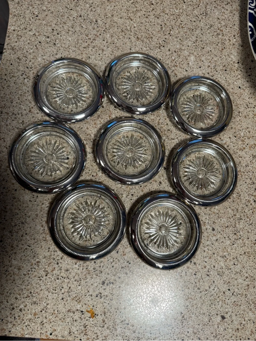 Silver Glass and Metal Coasters Set of 8